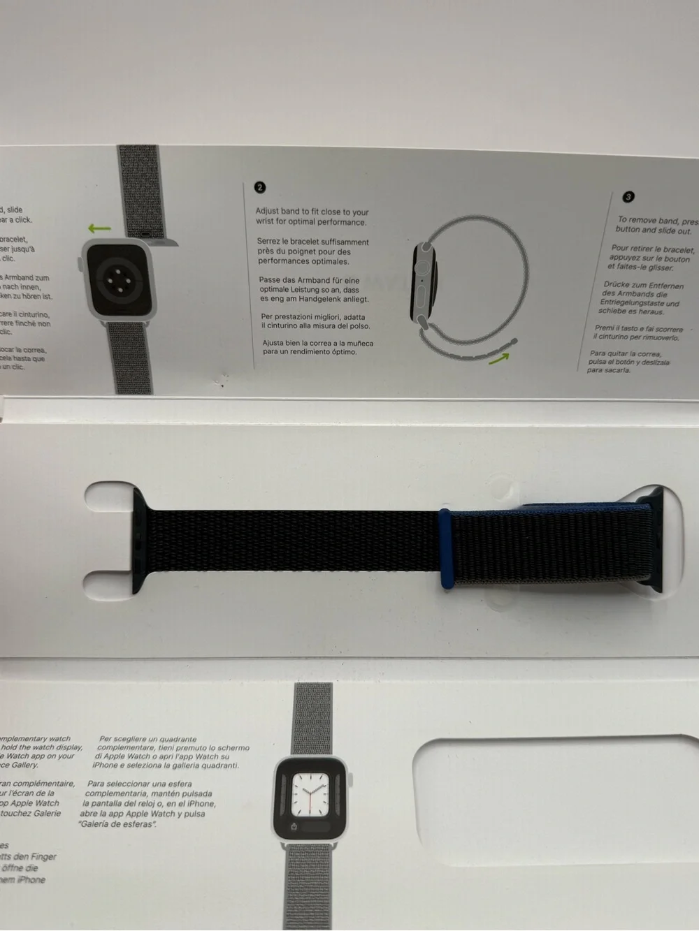 Apple Watch Black Nylon Sport Loop Band Blue Accent Official New